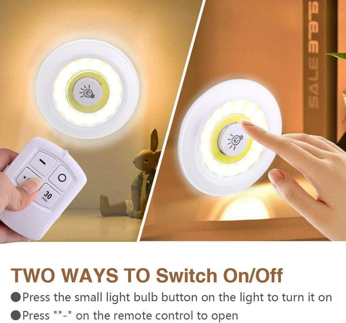 Led Puck Lights, Ultra Bright 150 Lumen COB LED Cabinet Lights with Remote Control for Closet, Wardrobe, Bathroom, Hallway(White Light) 3 pack