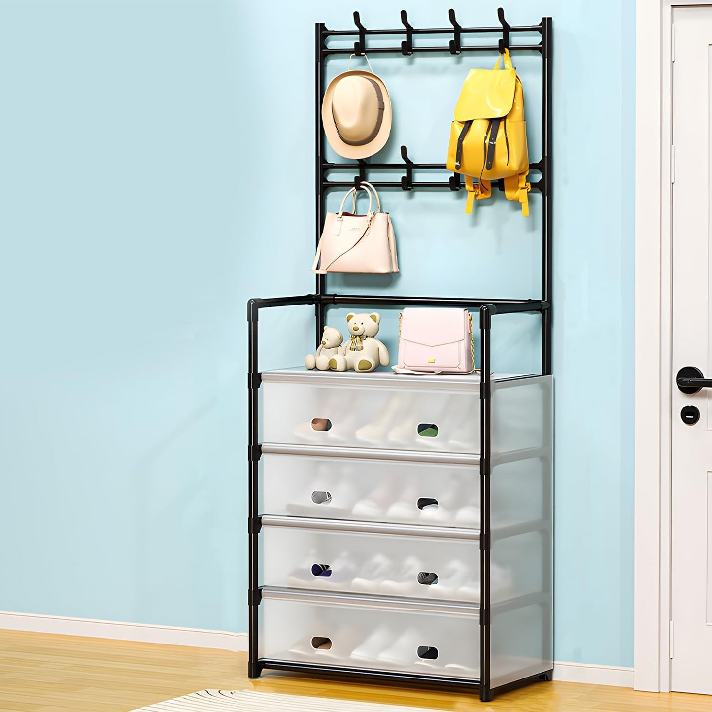 Slim Multi-functional Shoe Rack, Shoe Shelf, Shoe Storage Shelf, Multi-layer, Easy to Install (Black, 5-Tier, Width 57 cm)