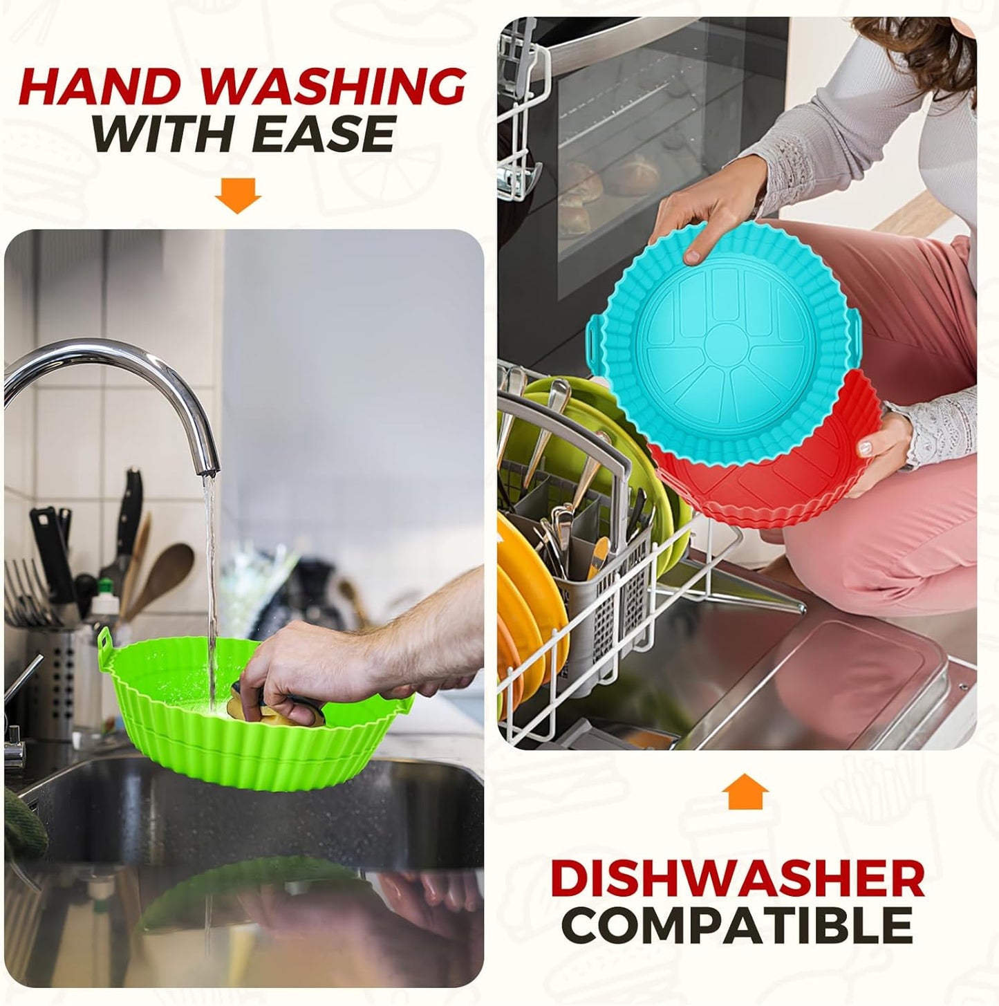 3 Pack Air Fryer Silicone Liners 8inch Air Fryer Silicone Pot Reusable Food Grade Silicone Airfryer Liners Baking Basket Accessories Replacement of Flammable Disposable Parchment Paper