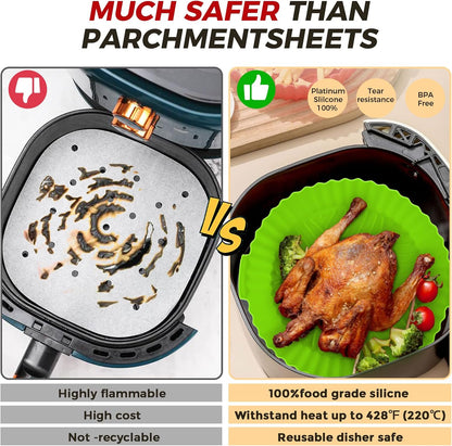 3 Pack Air Fryer Silicone Liners 8inch Air Fryer Silicone Pot Reusable Food Grade Silicone Airfryer Liners Baking Basket Accessories Replacement of Flammable Disposable Parchment Paper